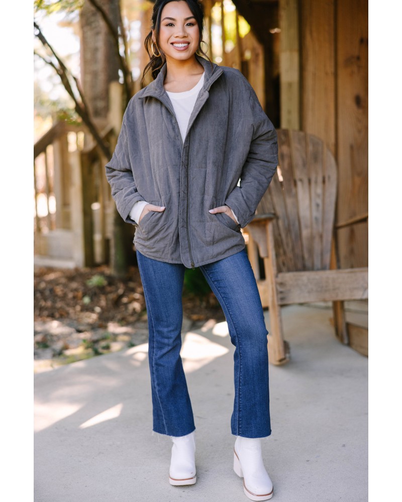 Think For Yourself Charcoal Gray Quilted Jacket