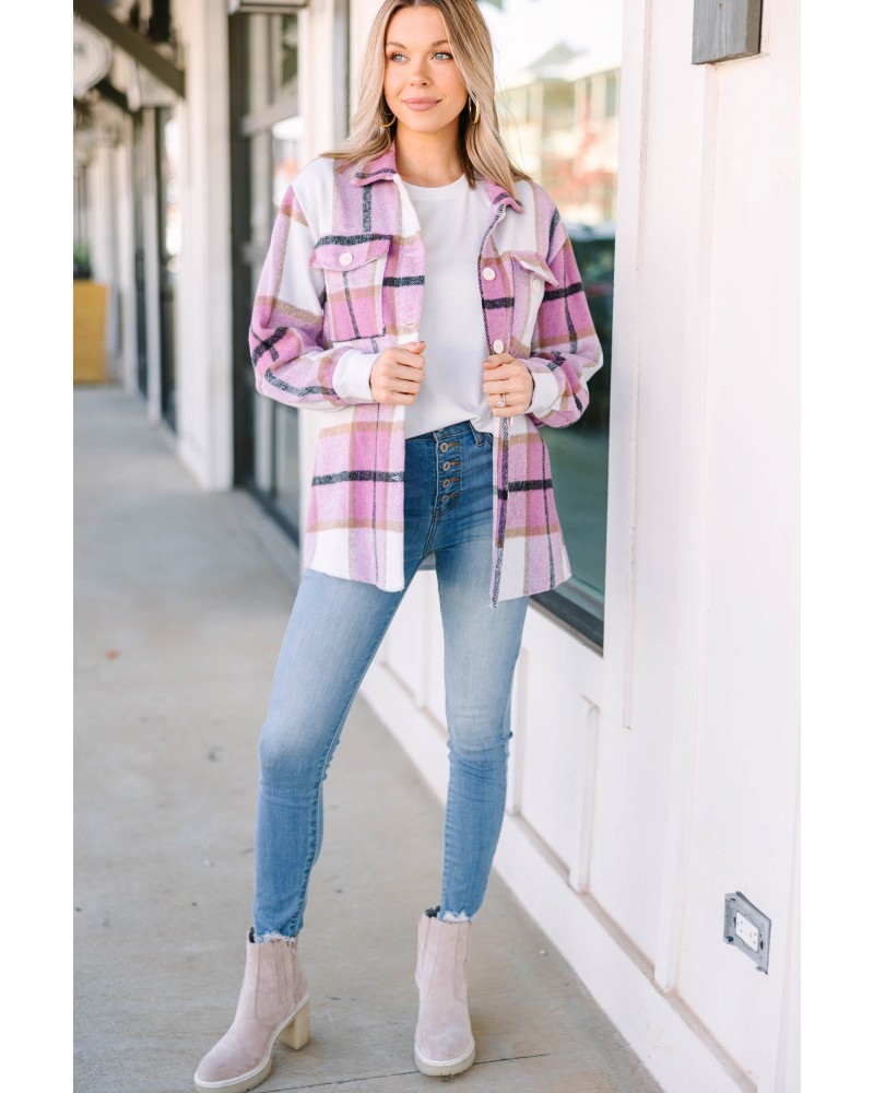 In Full Support Pink Plaid Shacket