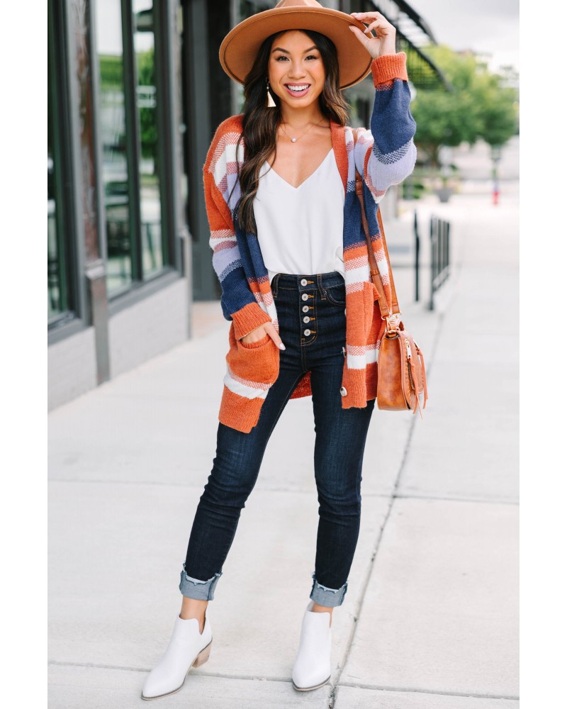 Fall For You Rust Orange Striped Cardigan