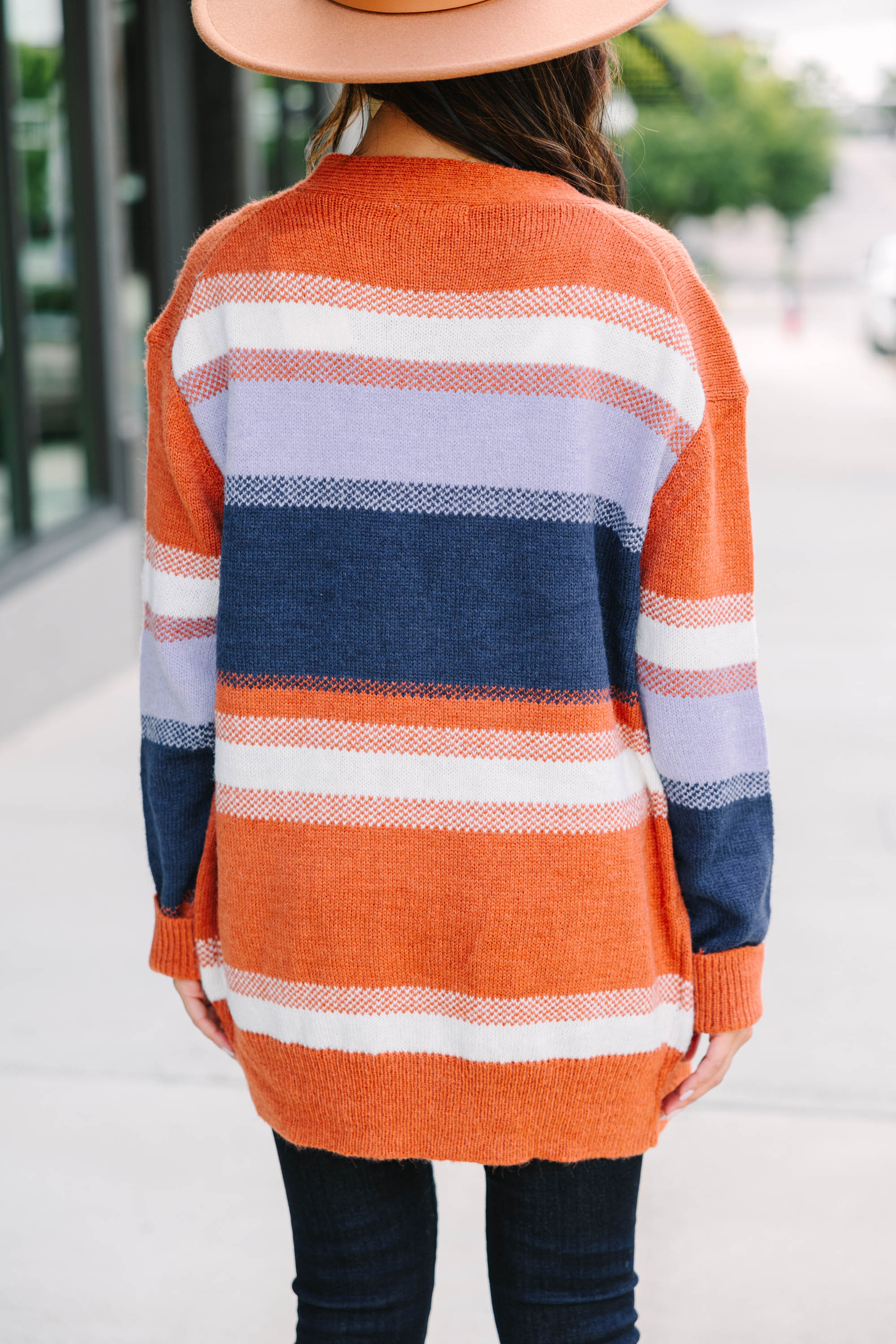Fall For You Rust Orange Striped Cardigan