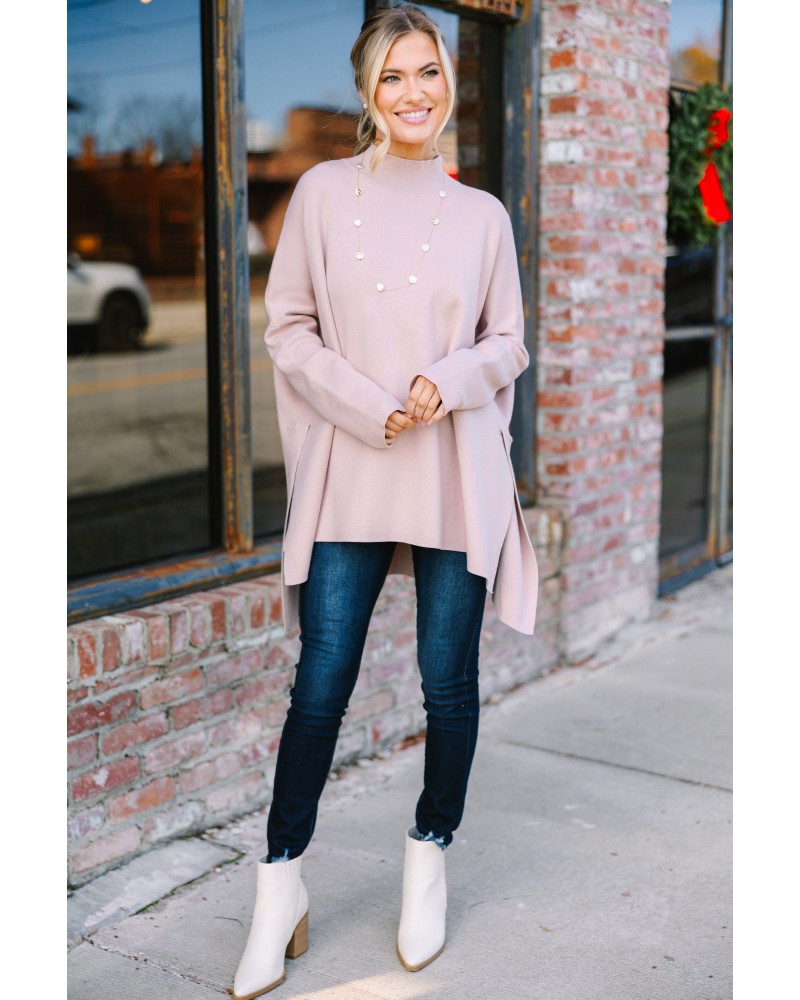 Going With You Taupe Brown Mock Neck Sweater