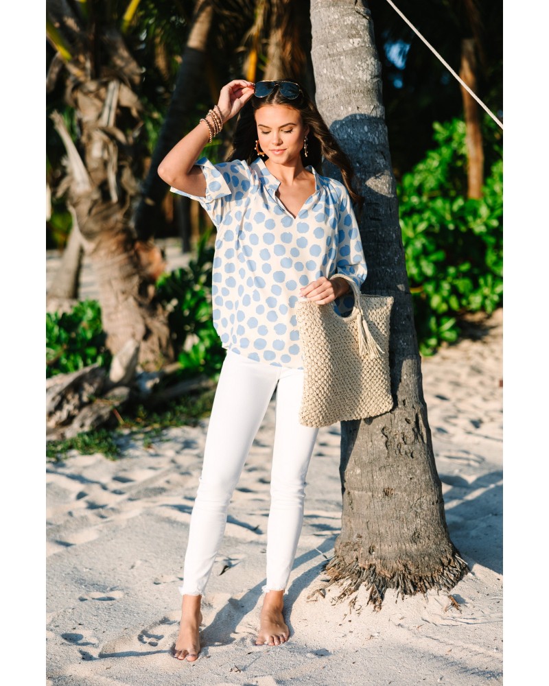 True Self Blue Polka Dot Blouse