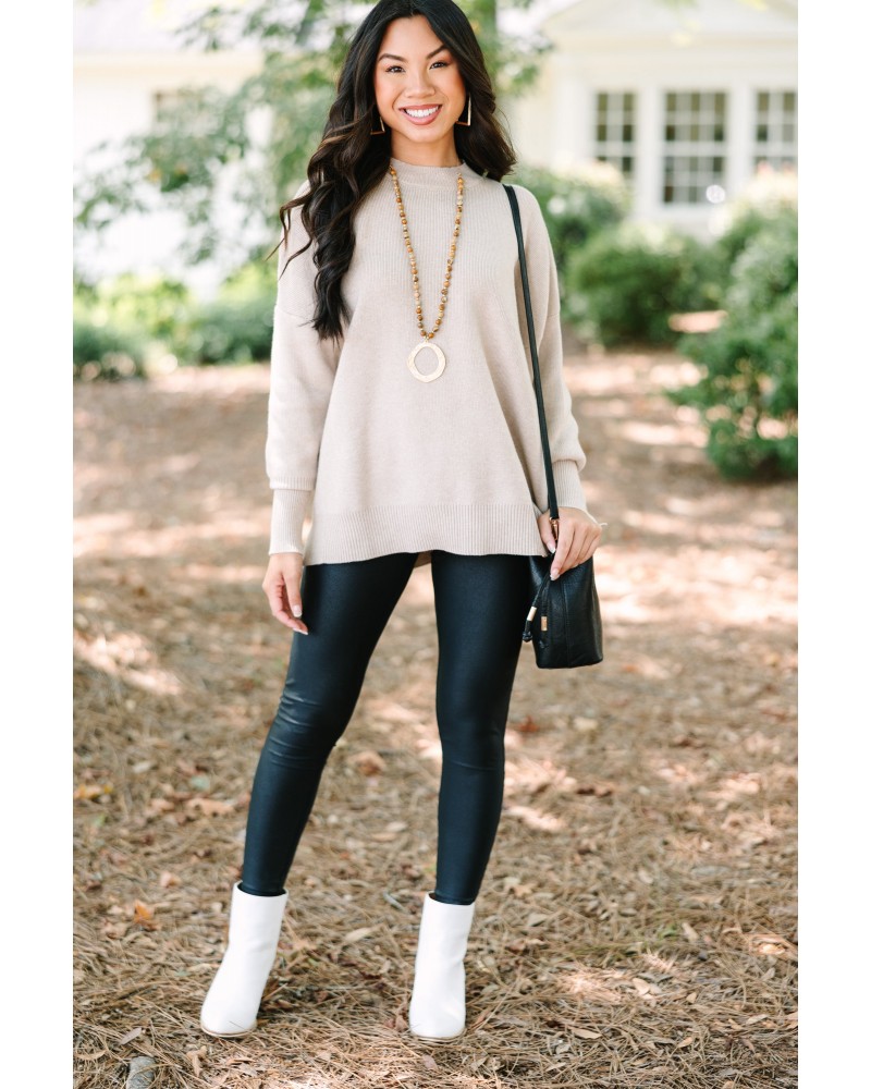 Perfectly You Taupe Brown Mock Neck Sweater
