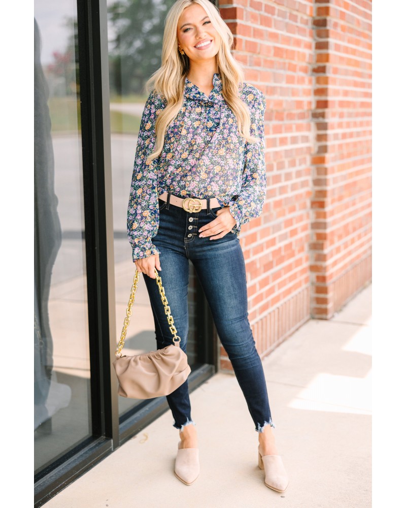 Live Your Life Navy Blue Ditsy Floral Blouse