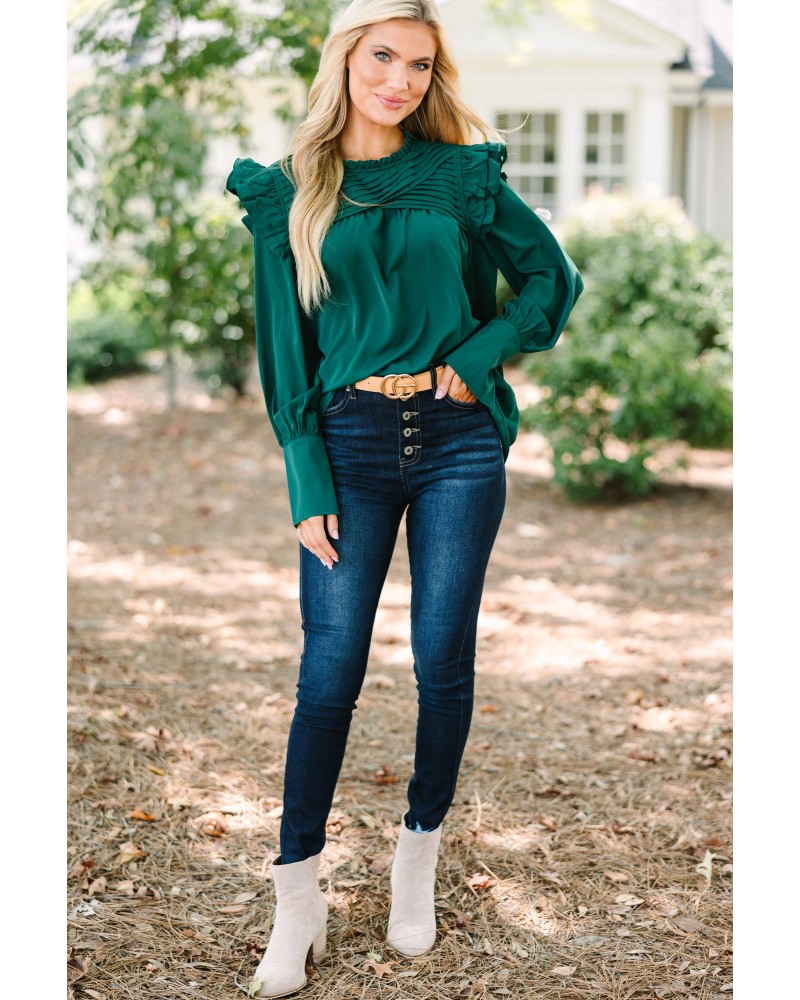 Save Your Applause Emerald Green Ruffled Blouse