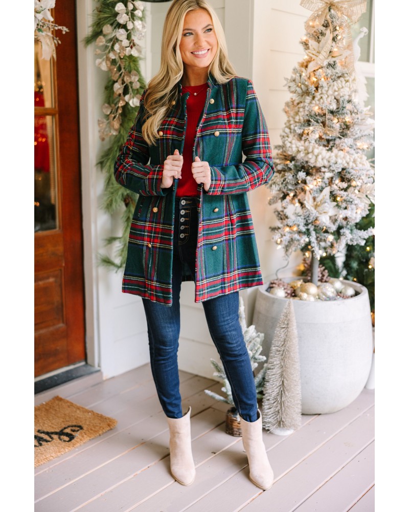 City Streets Emerald Green Plaid Coat