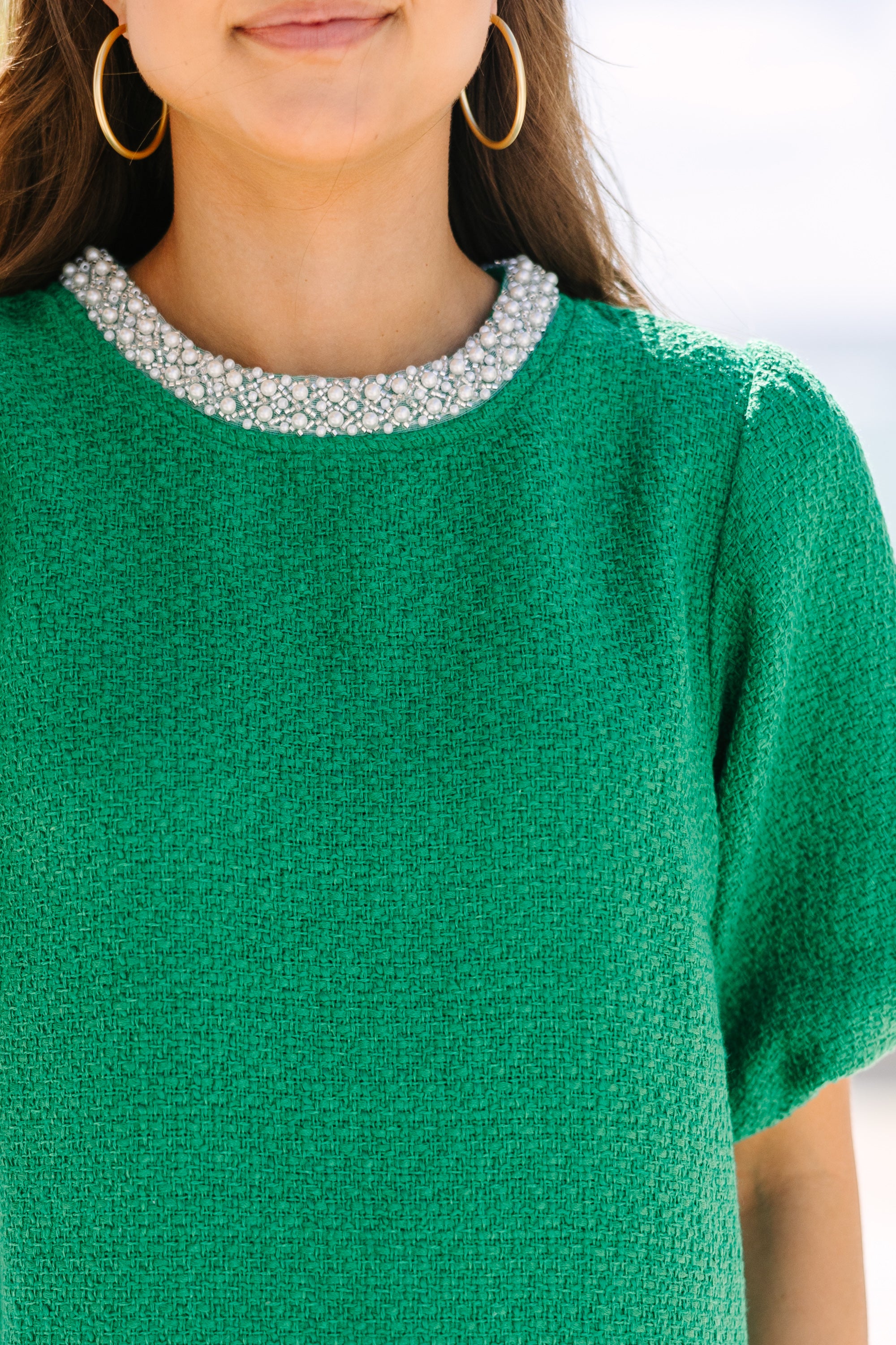 Calling On You Kelly Green Tweed Blouse