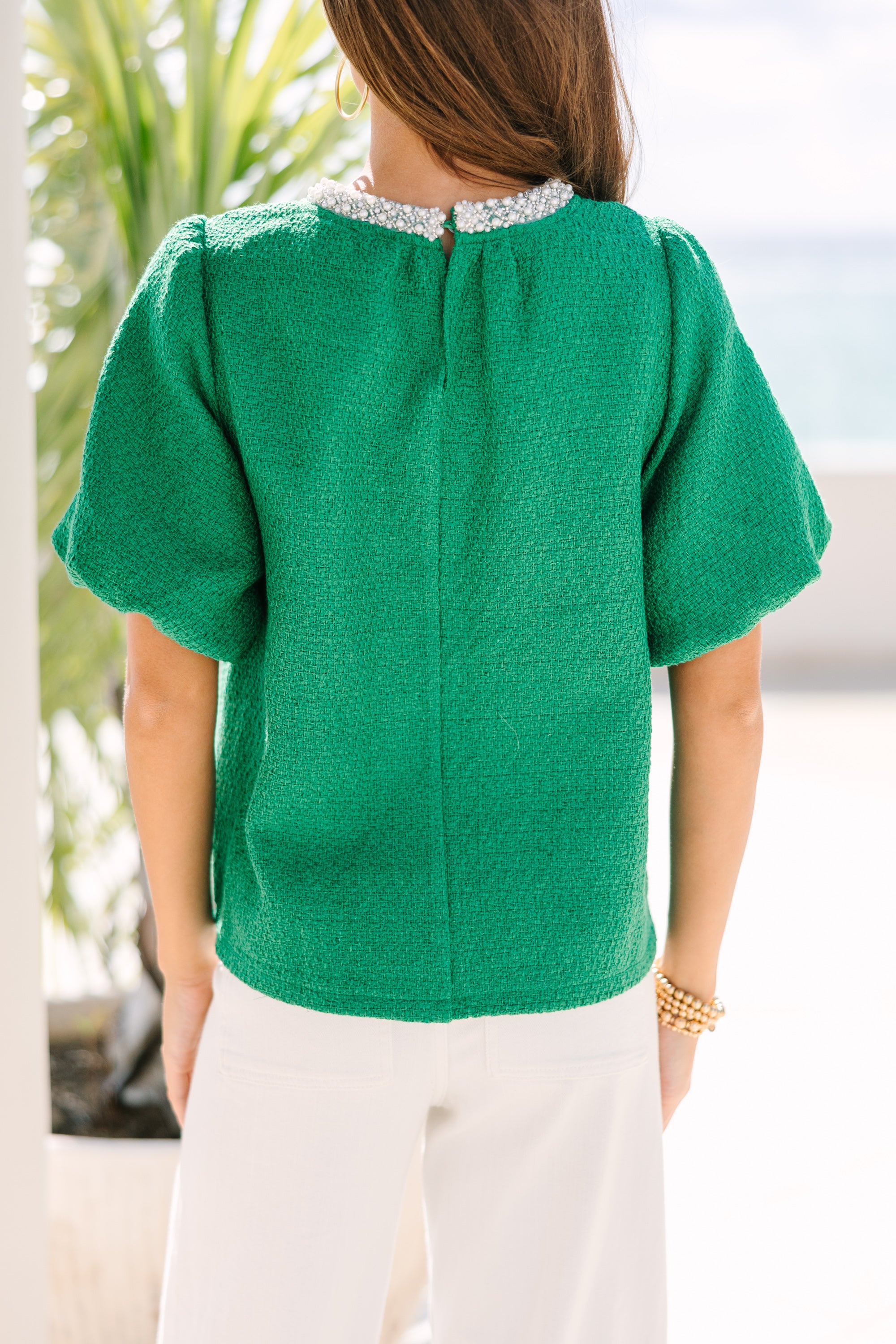 Calling On You Kelly Green Tweed Blouse