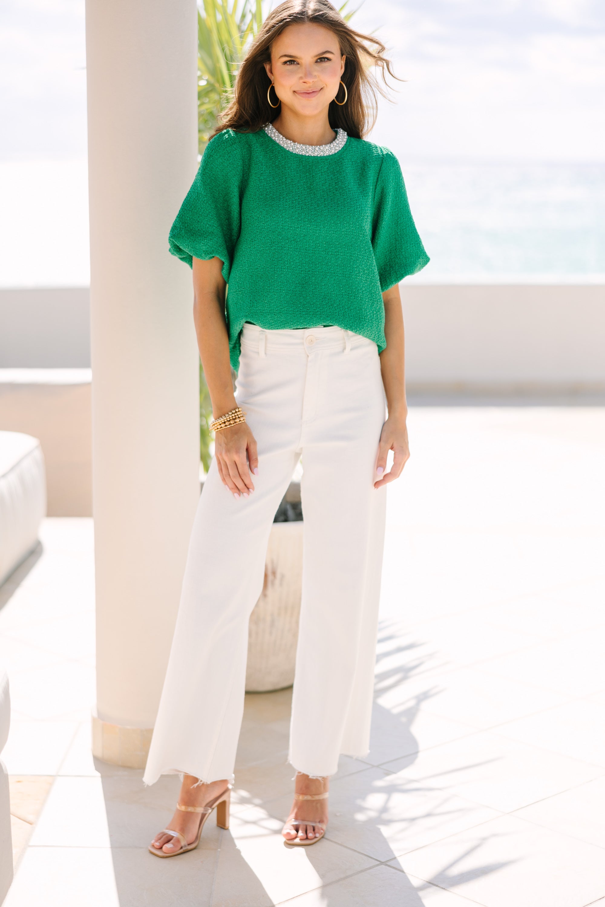 Calling On You Kelly Green Tweed Blouse
