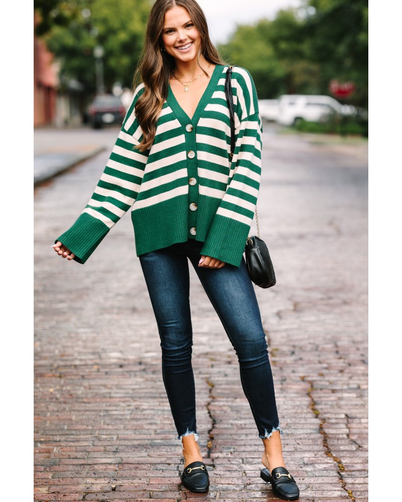 Looking Out Emerald Green Striped Cardigan