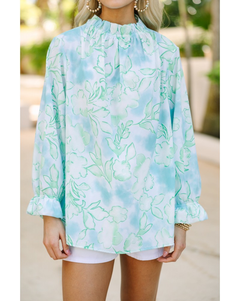 Be True To You Mint Green Abstract Floral Blouse