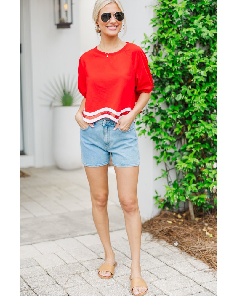 You're A Firework Red Sequin Trimmed Top