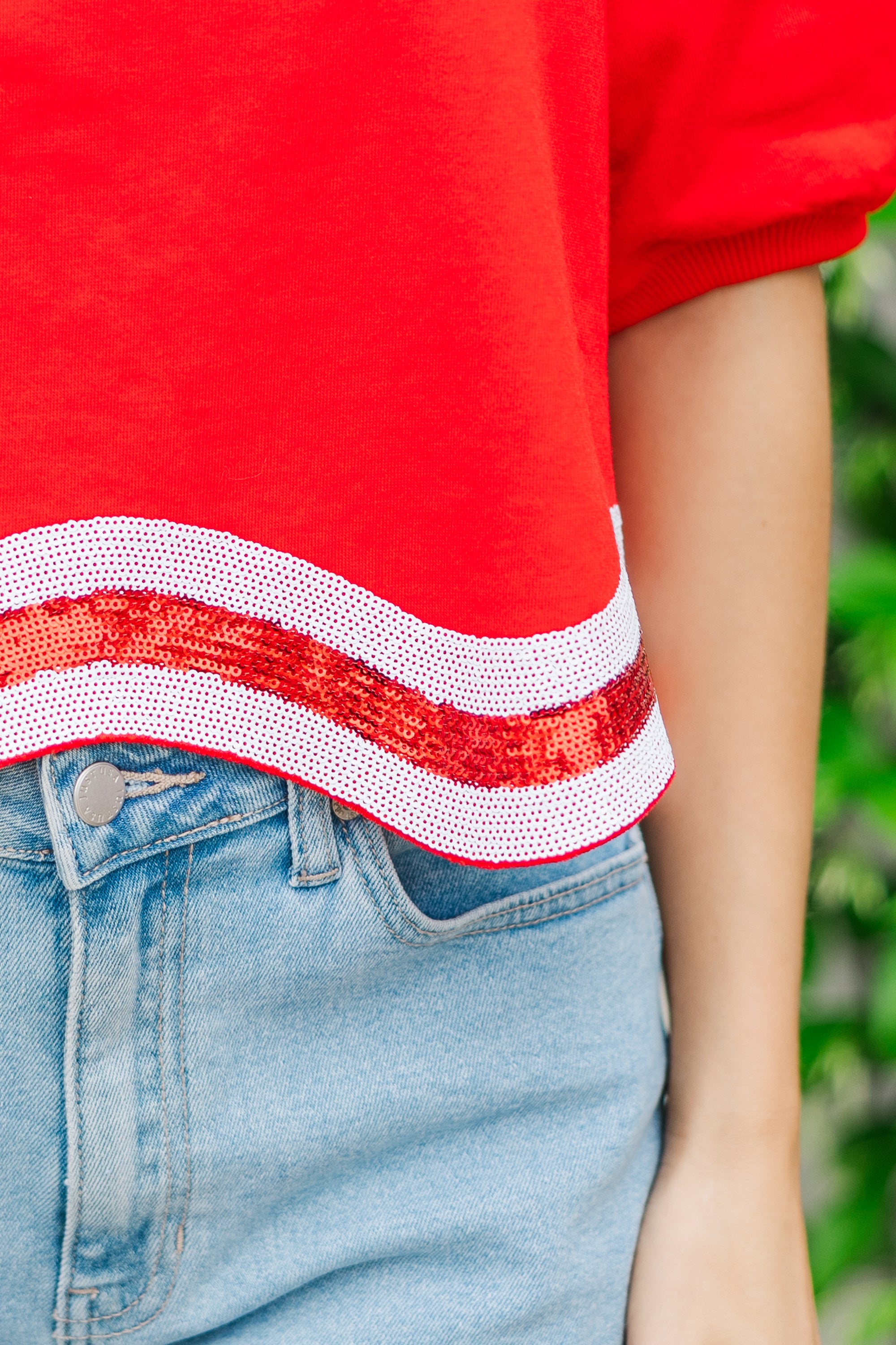 You're A Firework Red Sequin Trimmed Top