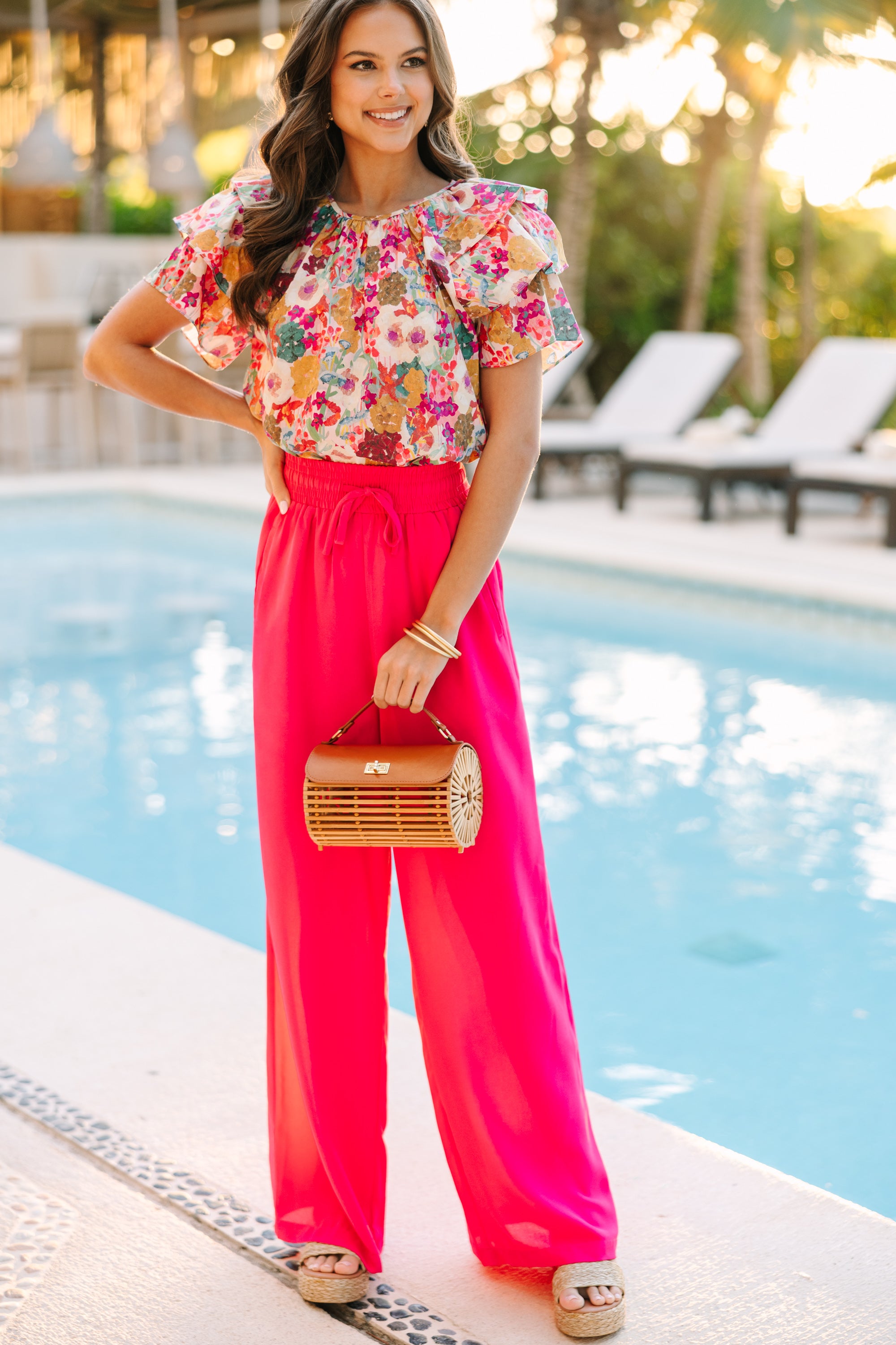 Hear Me Out Fuchsia Pink Floral Blouse