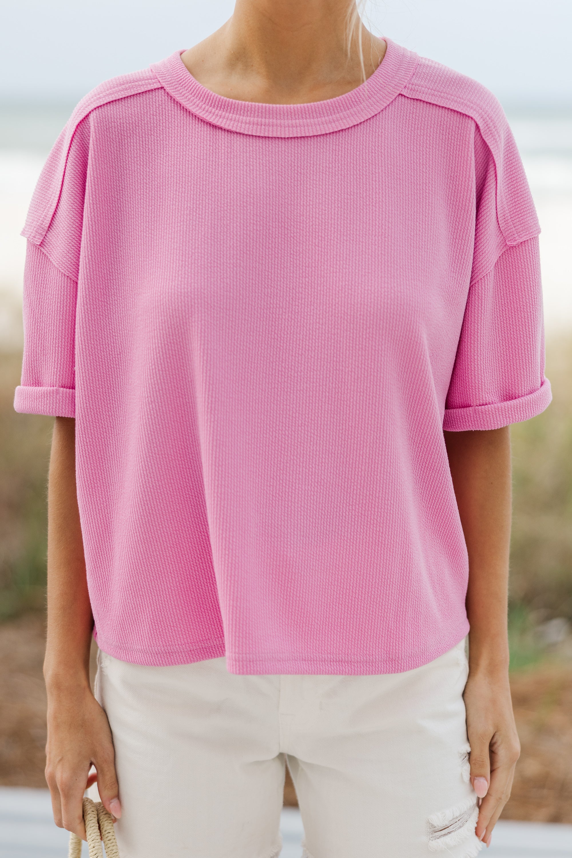 Never Better Pink Ribbed Top