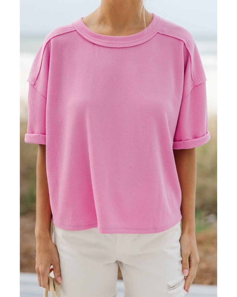 Never Better Pink Ribbed Top
