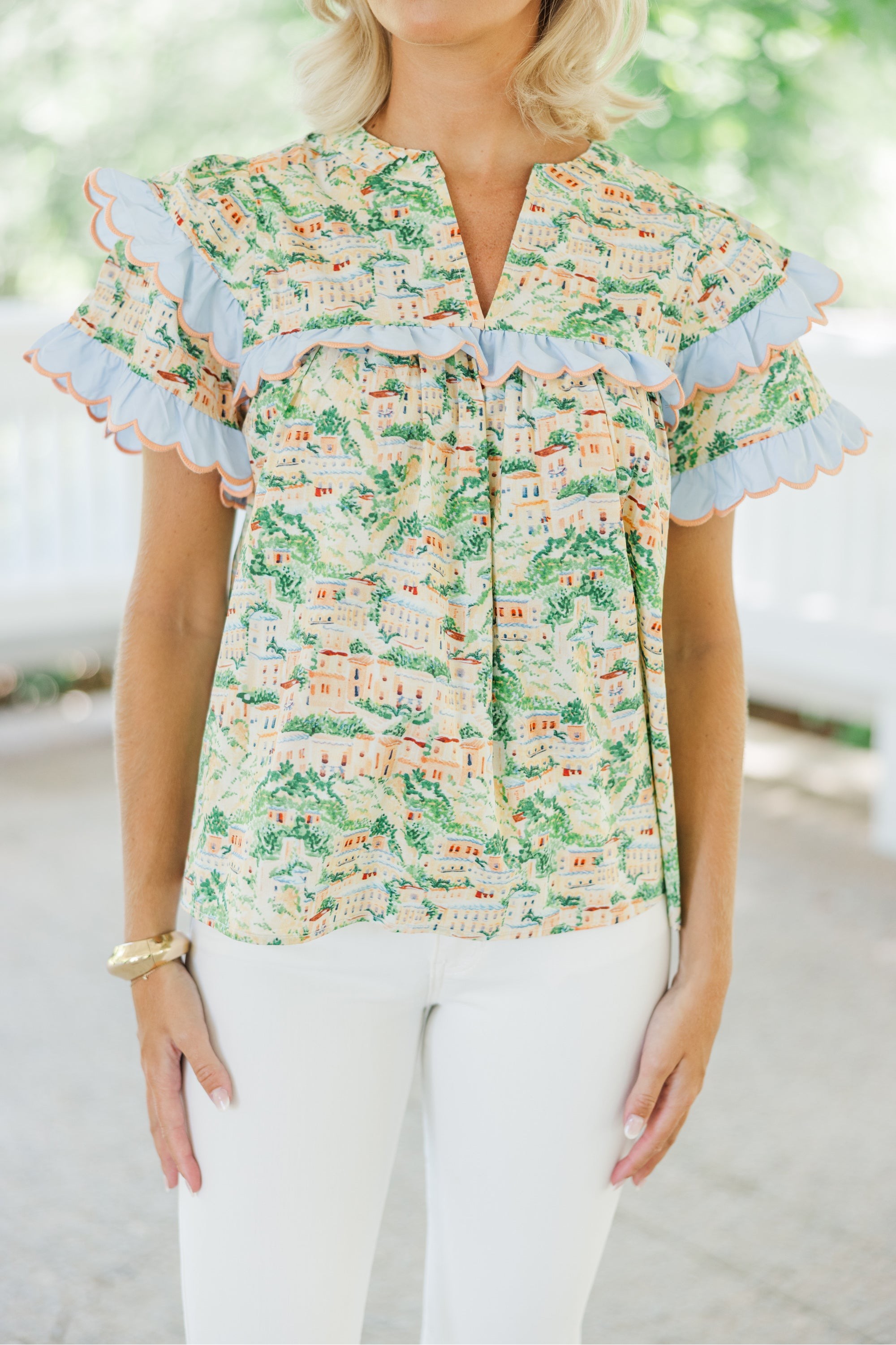 Stay Close To Me Green Toile Blouse