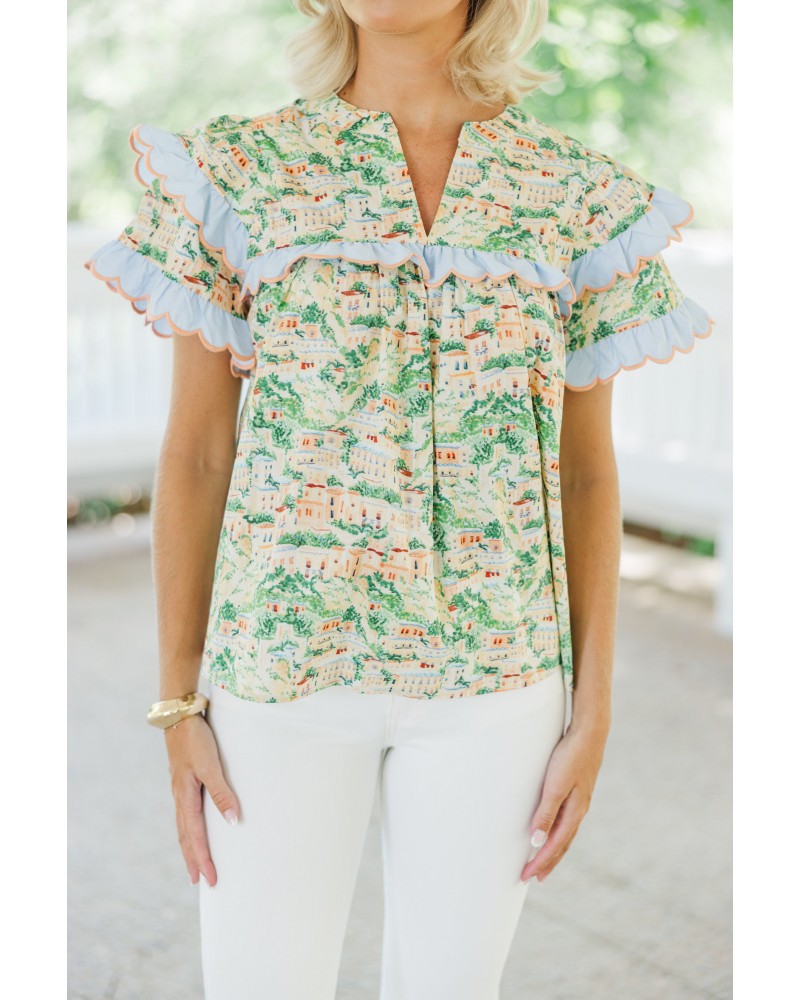 Stay Close To Me Green Toile Blouse