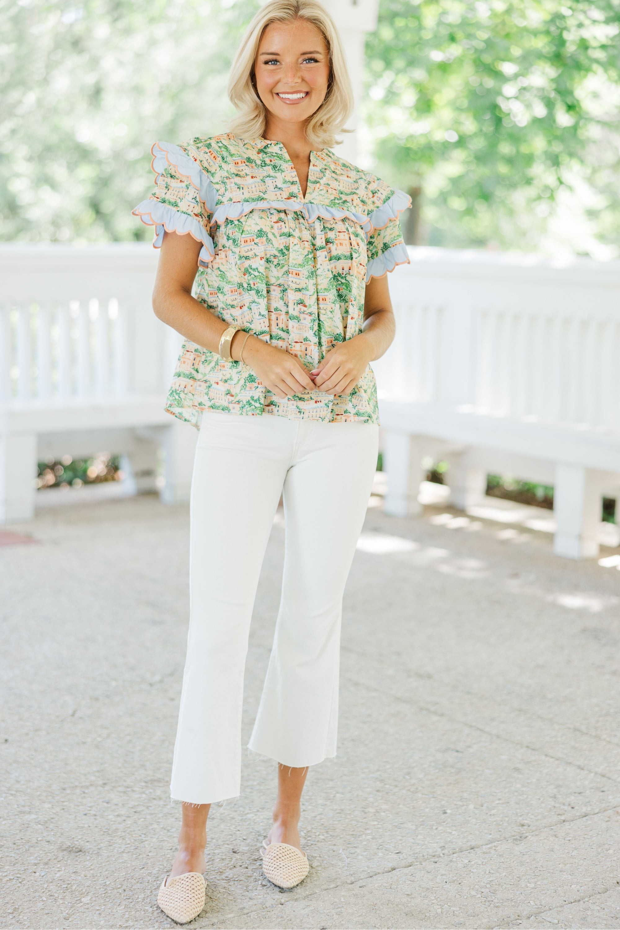 Stay Close To Me Green Toile Blouse