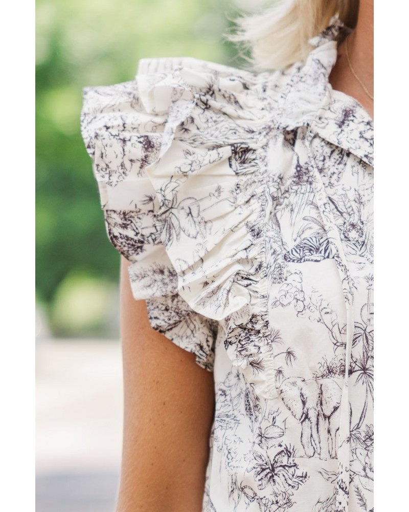 Make You Happy Mocha Brown Toile Blouse