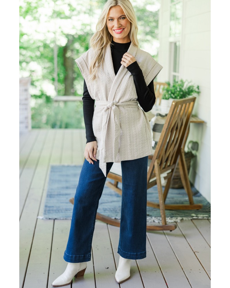 Can't Leave You Cream Textured Vest Jacket