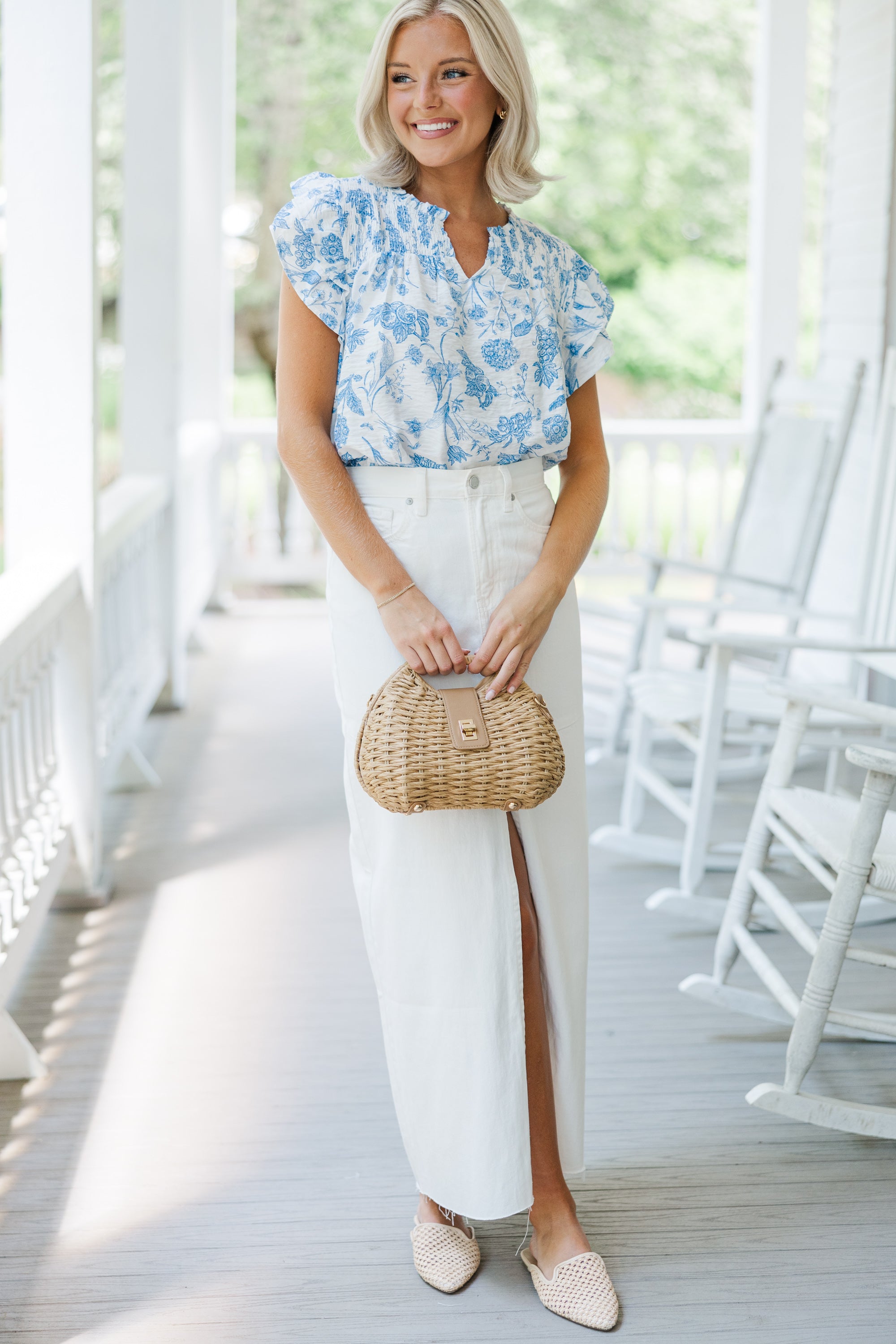 Take Your Lead Blue Toile Blouse