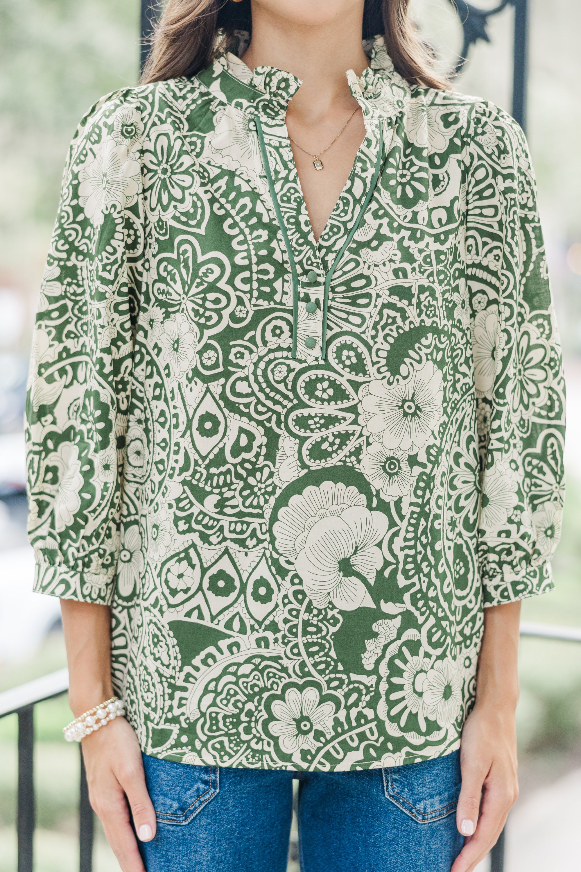 Give It Your All Olive Green Floral Blouse