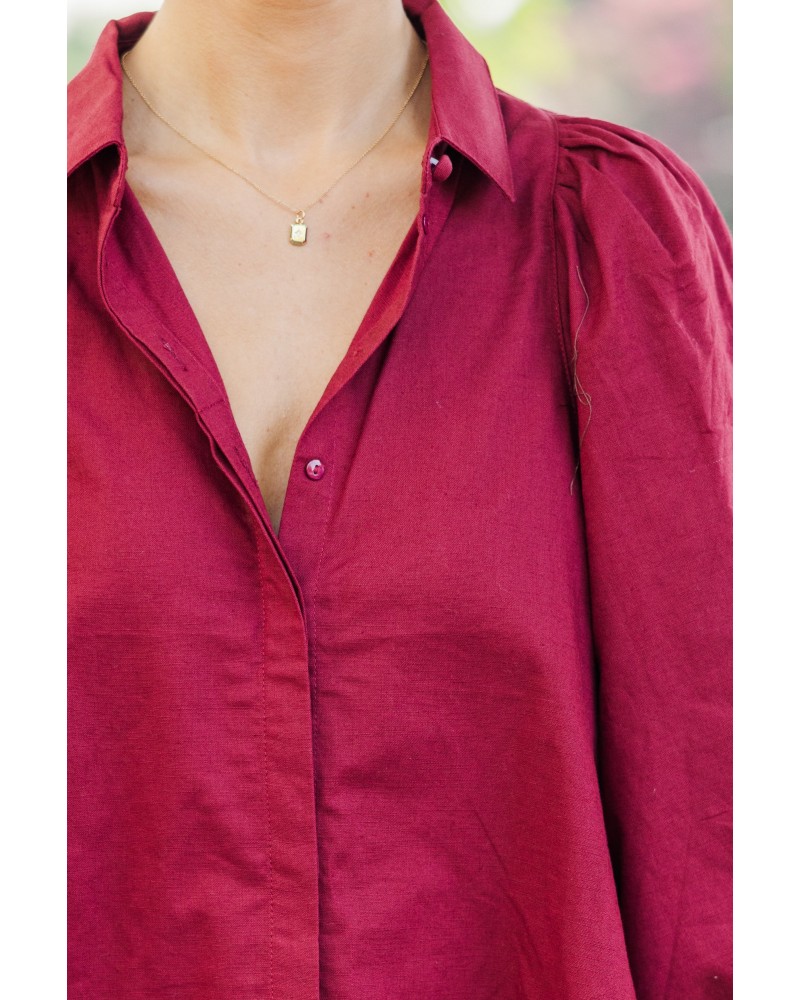 Let's Run Burgundy Red Bubble Sleeve Blouse