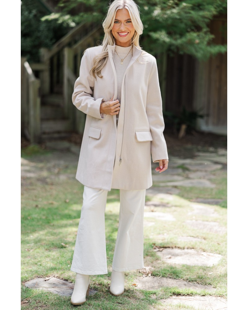 Do What You Can Oatmeal Brown Herringbone Coat