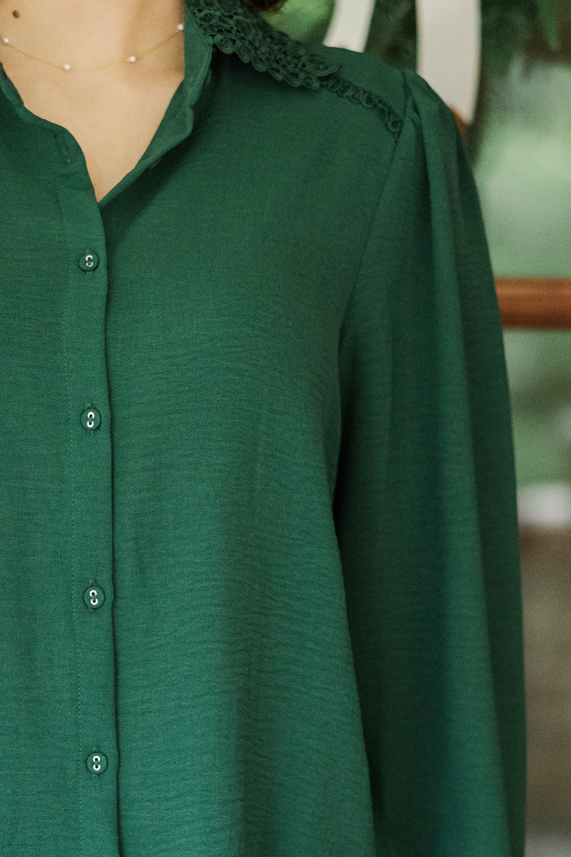 Touch My Heart Hunter Green Crochet Trim Blouse