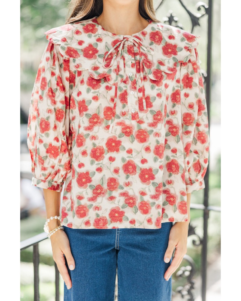 The First Step Berry Red Floral Blouse