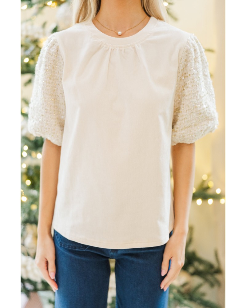 Take Your Chance Cream Tweed Blouse