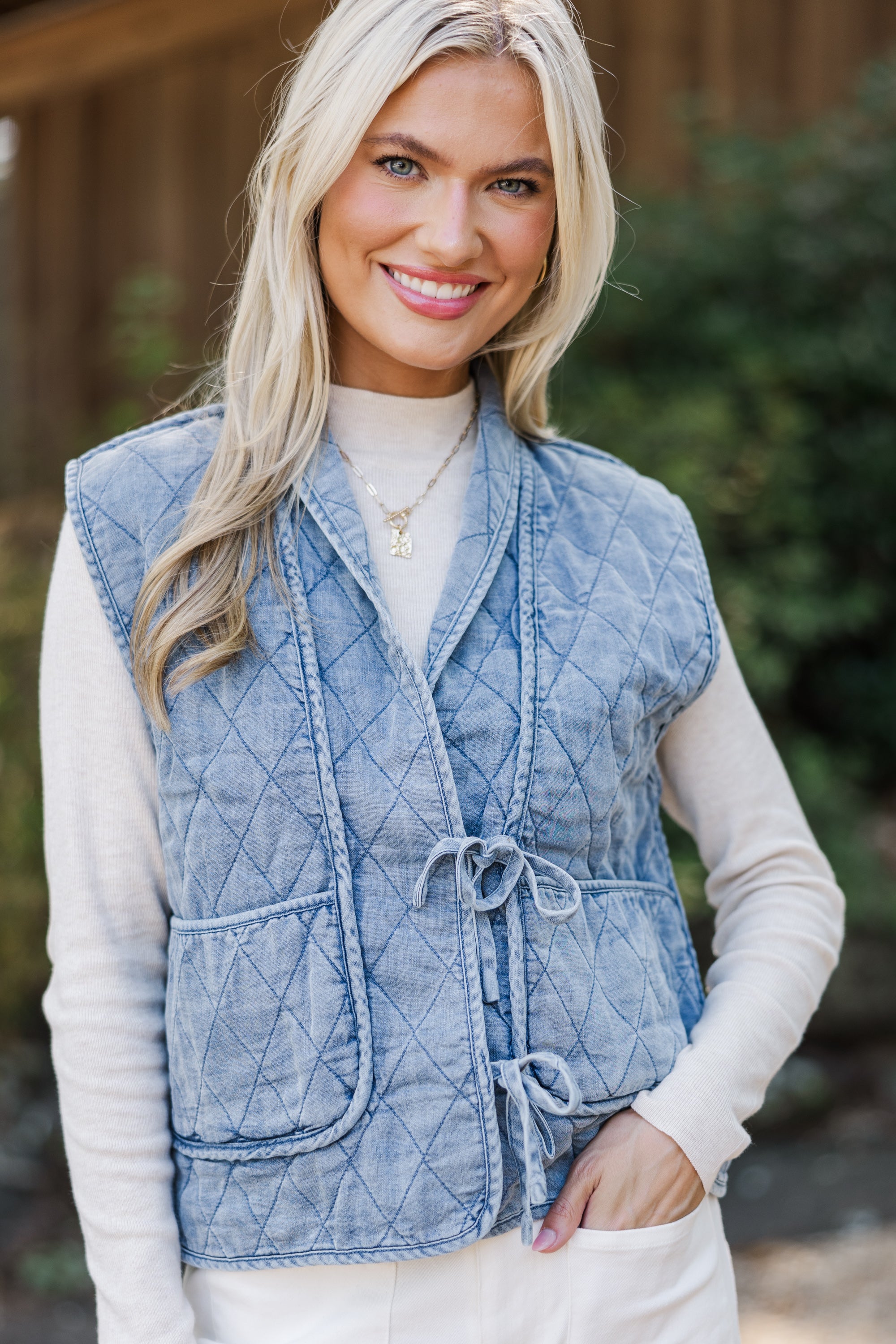 On The Lookout Denim Blue Quilted Vest