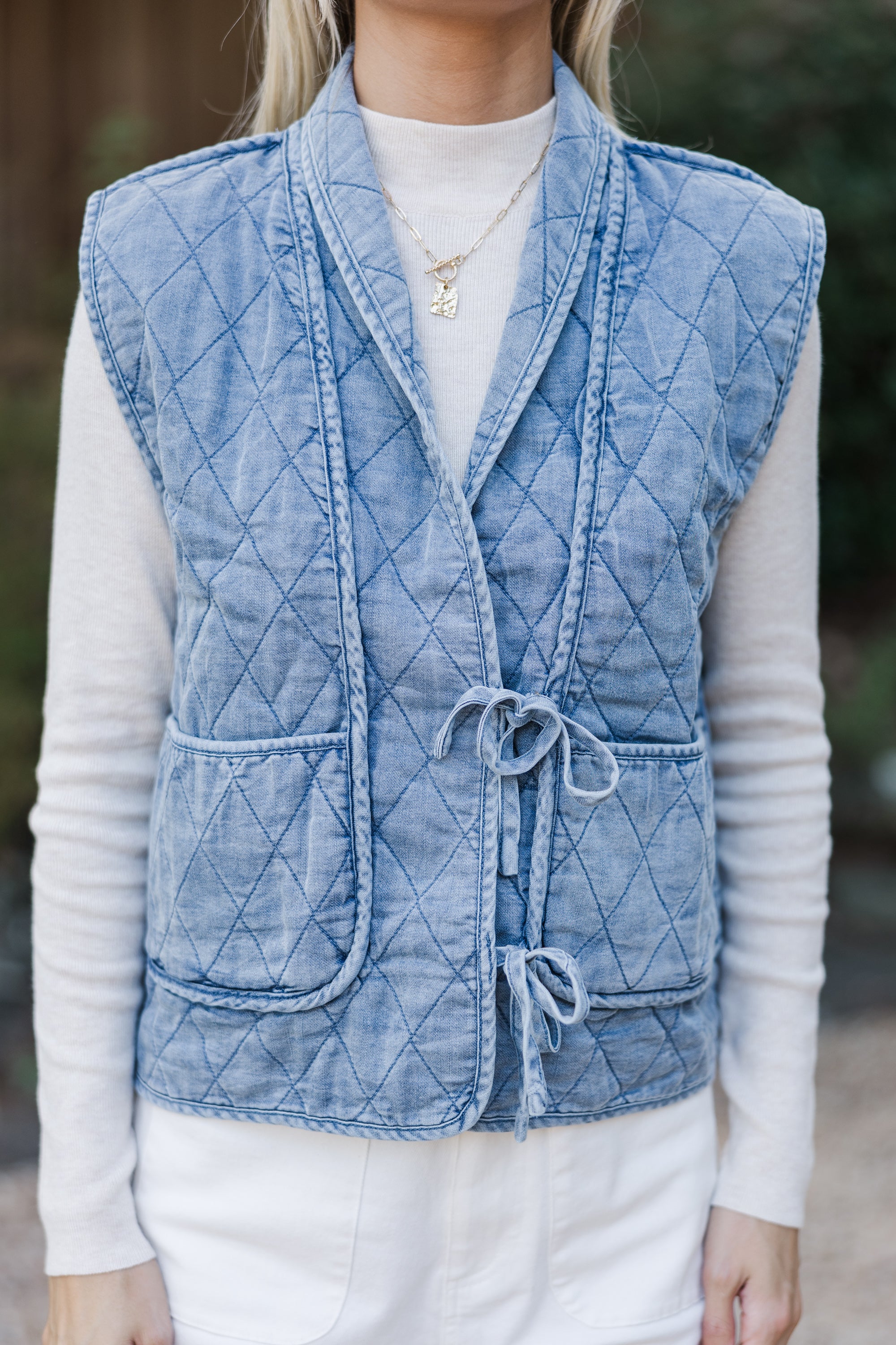 On The Lookout Denim Blue Quilted Vest