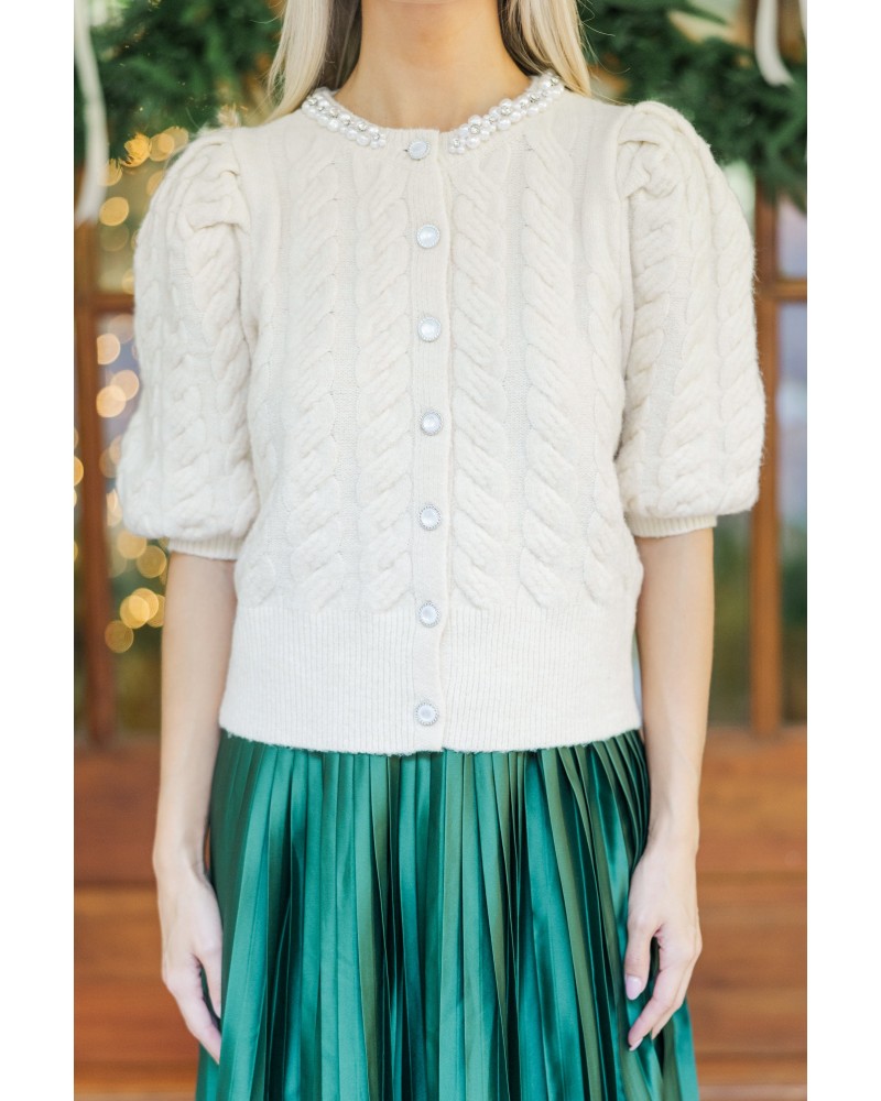 Ready To See You Cream Cable Knit Cardigan