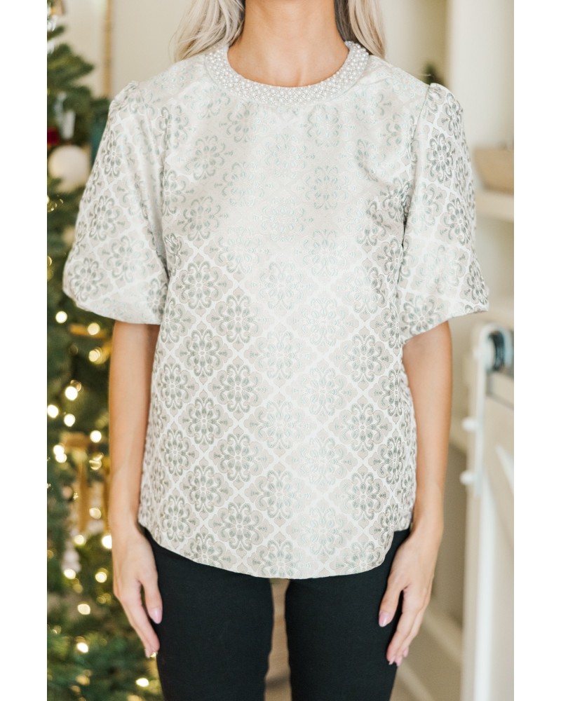Calling On You Cream Jacquard Blouse