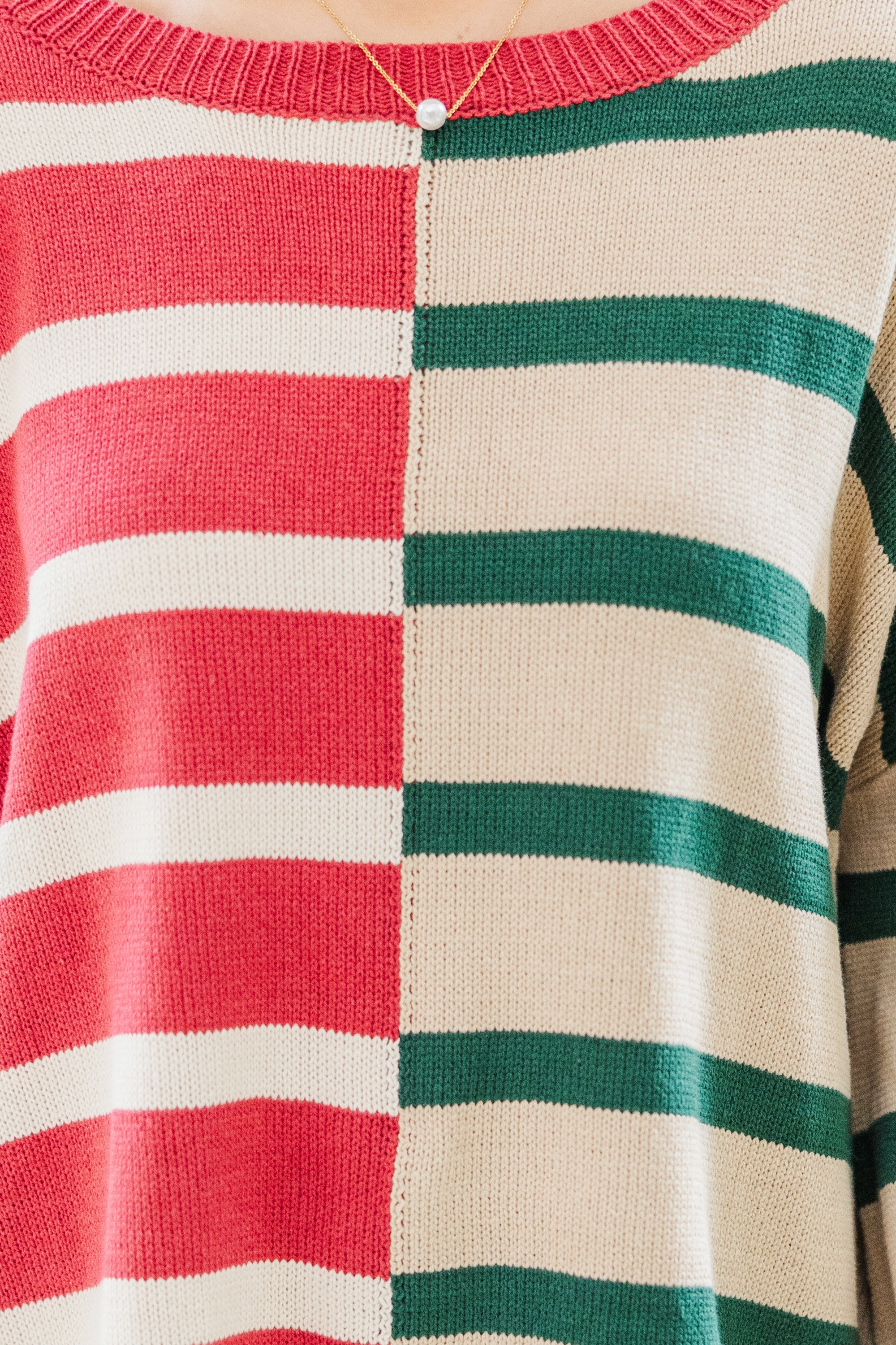 Ready For Anything Red/Green Striped Colorblock Sweater