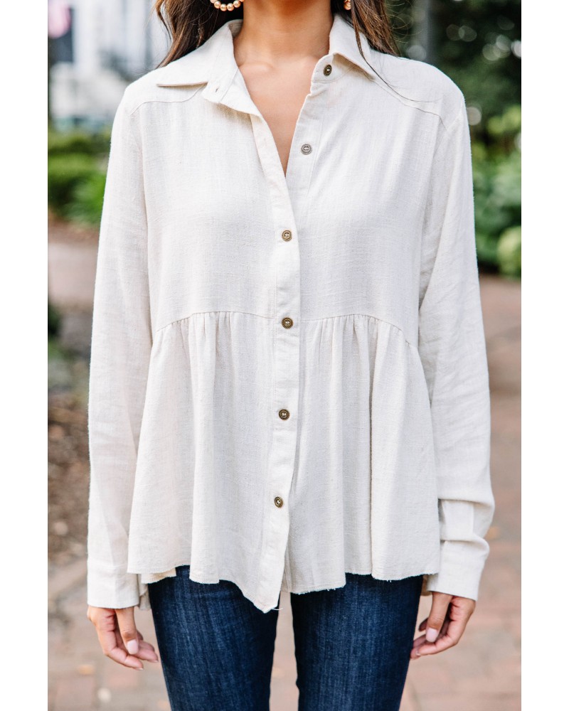 Call On Me Oatmeal White Linen Top
