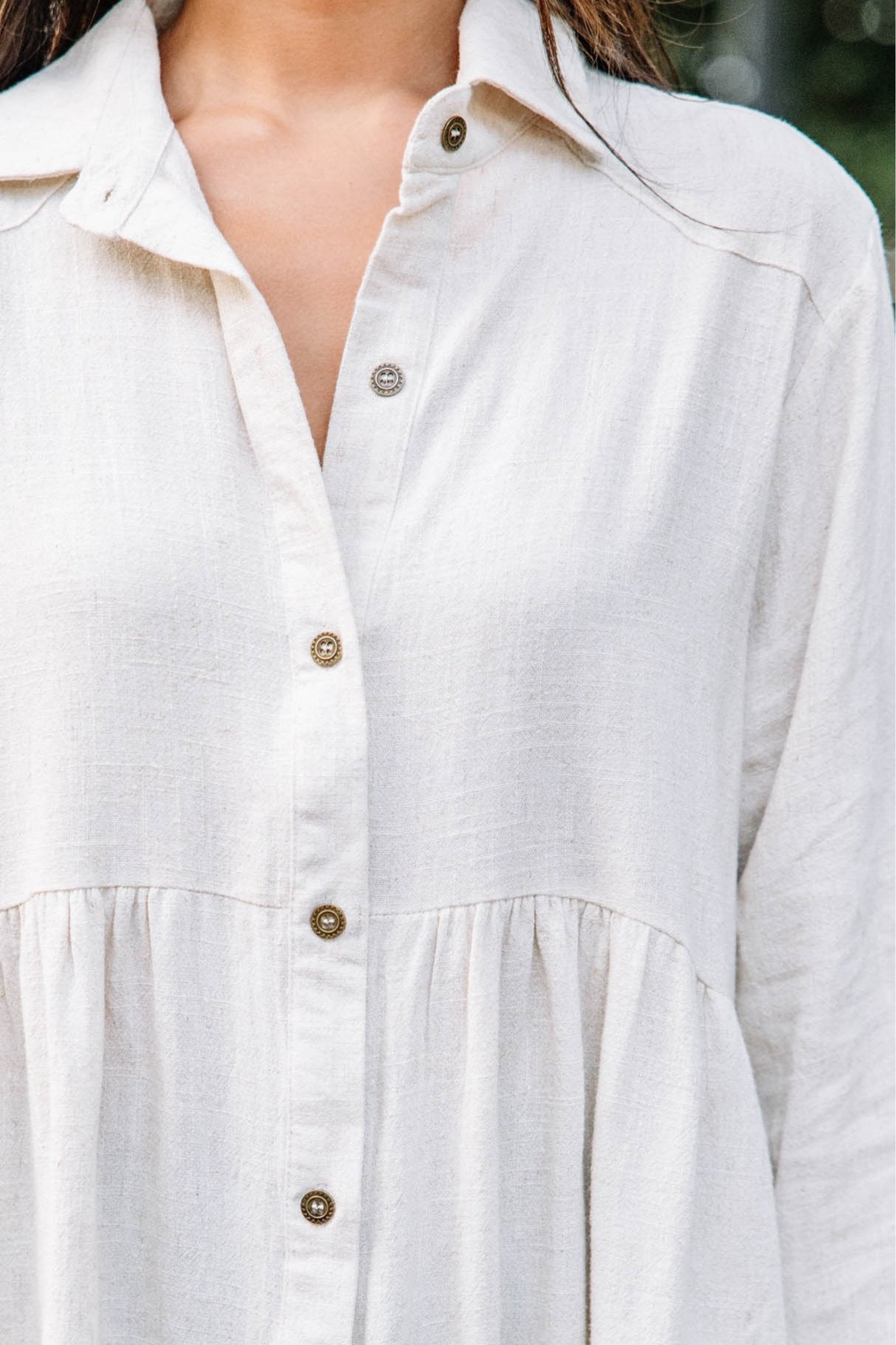Call On Me Oatmeal White Linen Top