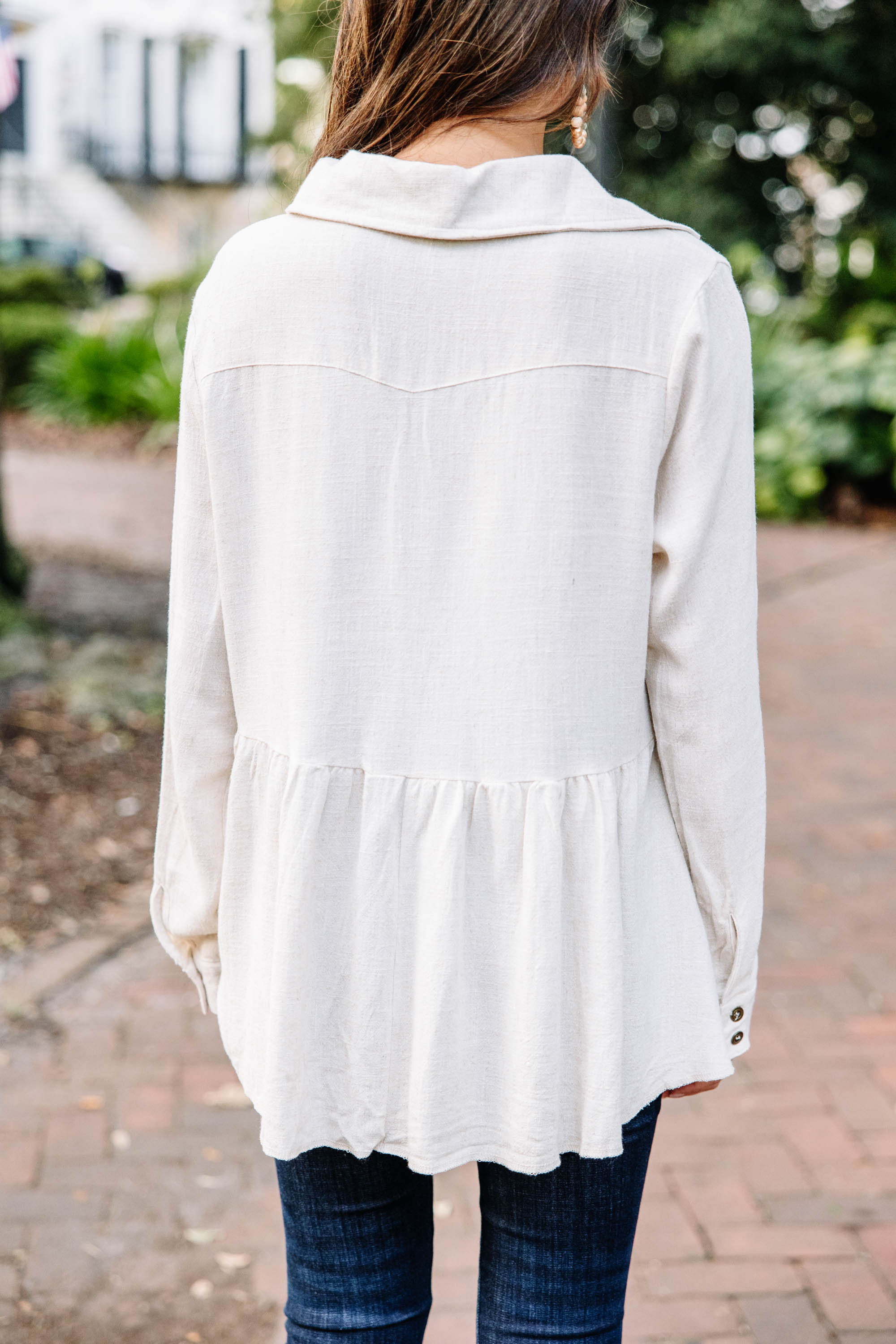 Call On Me Oatmeal White Linen Top